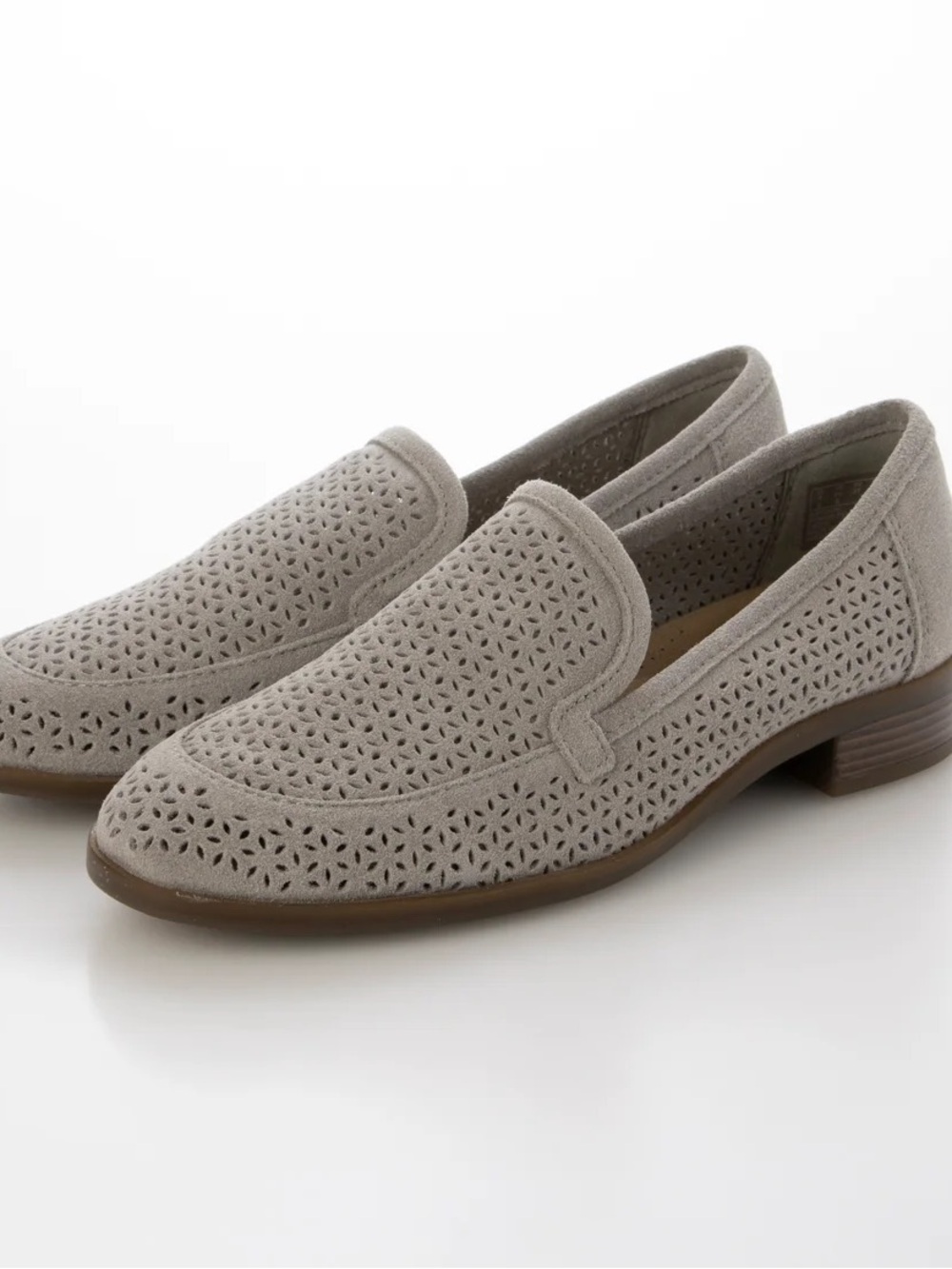 Clarks Light Taupe Perforated Suede Slip-On Loafers